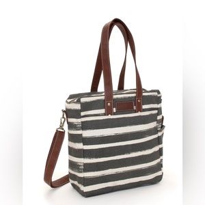 Maika Gray and White Striped Tote Bag
